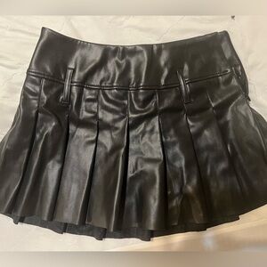 Black Faux Leather Pleated Mini Skirt